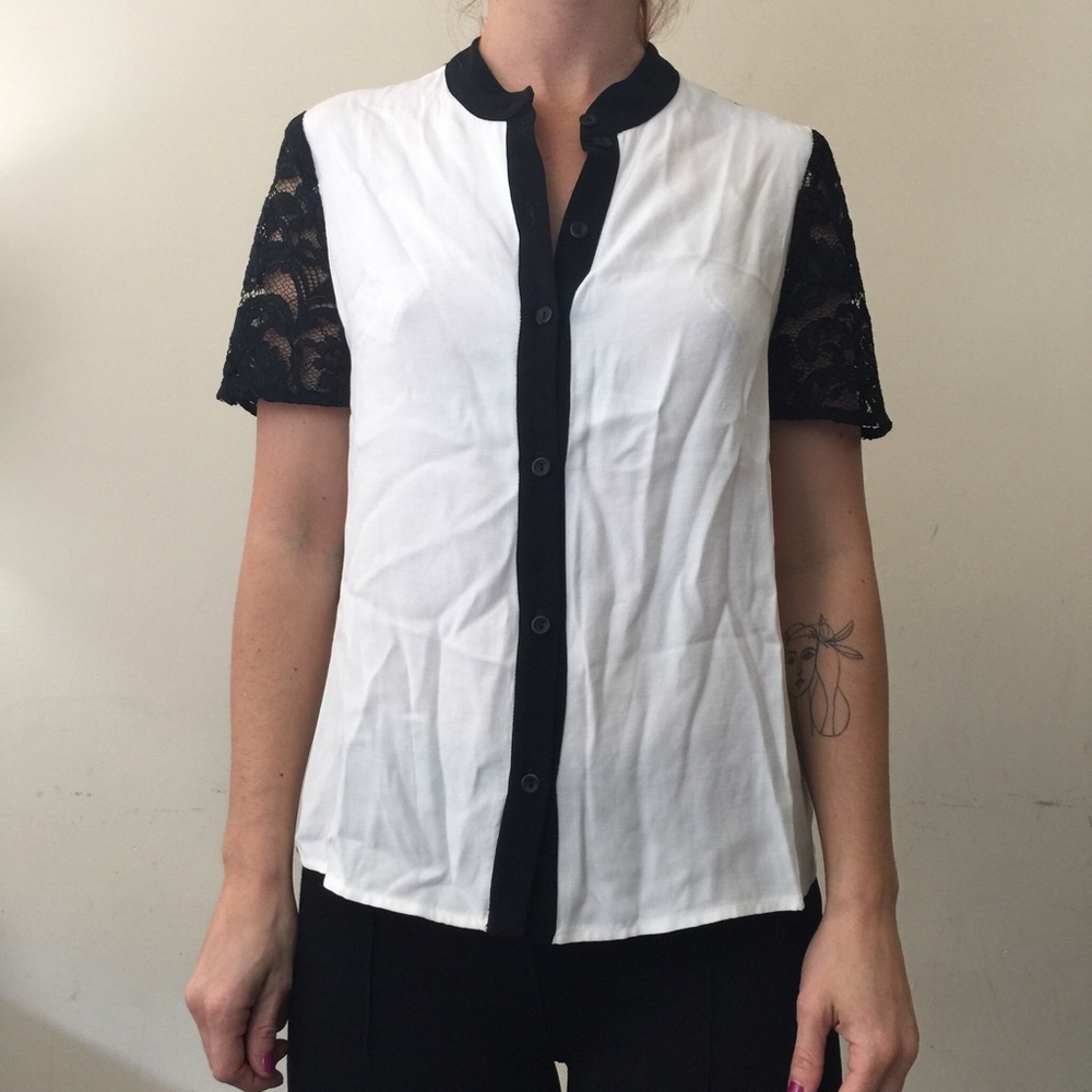 CoreyLynnCalter Black White Lace Button Down Top